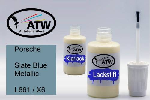 Porsche, Slate Blue Metallic, L661 / X6: 20ml Lackstift + 20ml Klarlack - Set, von ATW Autoteile West.